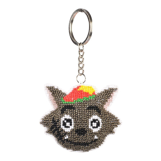 Cartoon Wolf Stamped Beads Cross Stitch Keychain