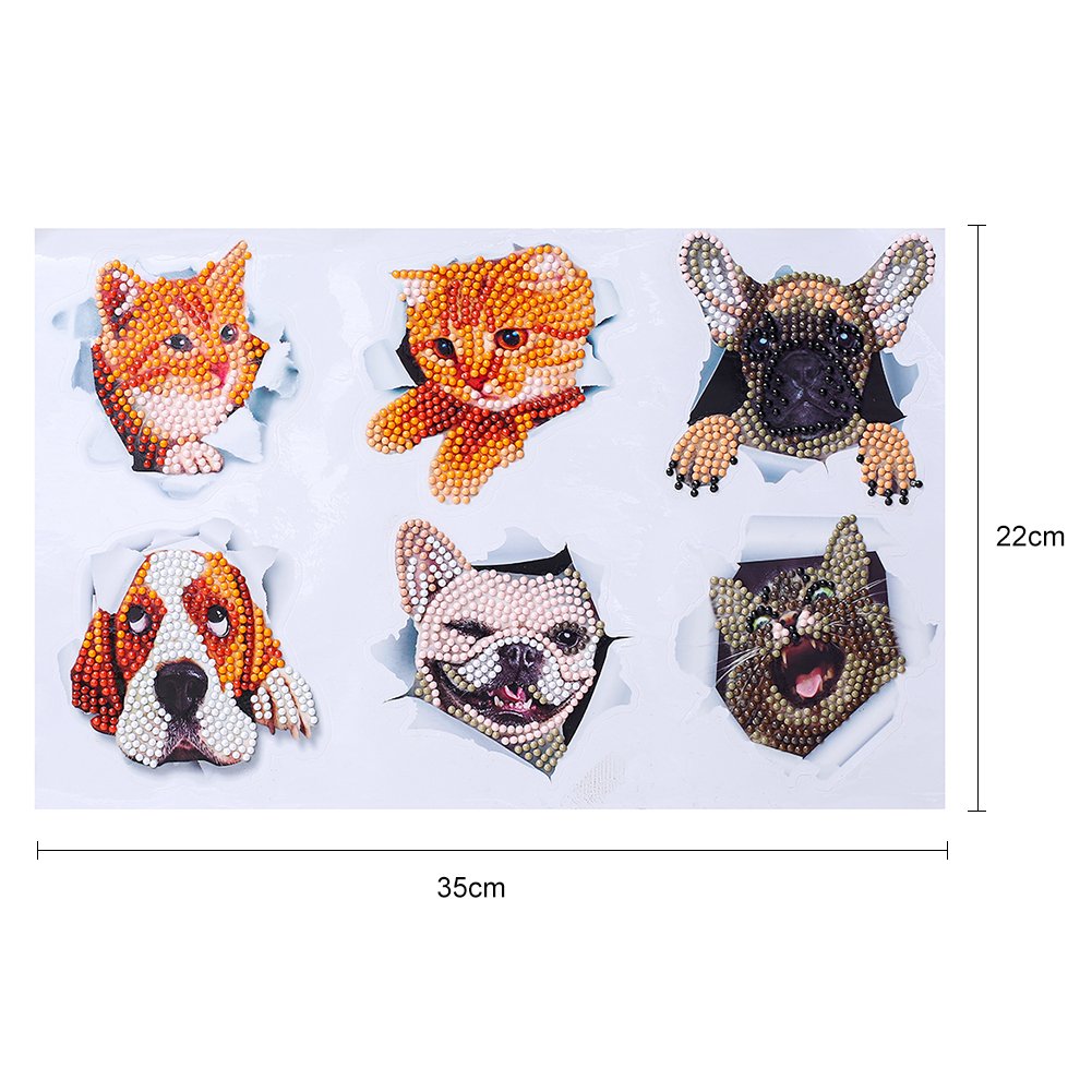 6pcs DIY Animals Diamond Painting Stickers Mosaic Wall Decals