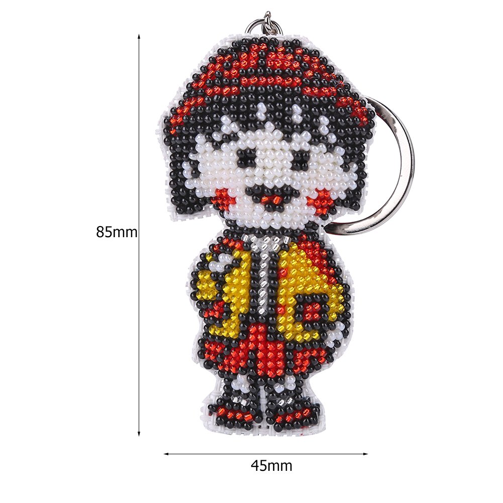Cartoon Girl Stamped Beads Cross Stitch Keychain