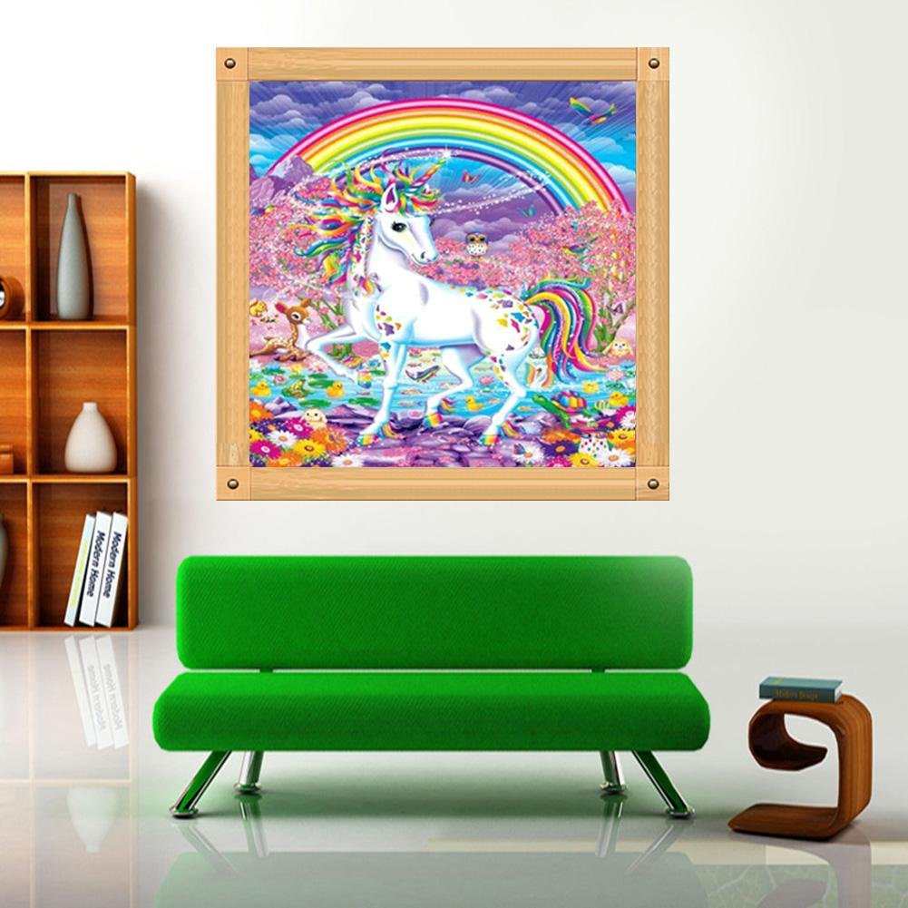 Pintura de diamante - Redondo completo - Unicornio blanco arcoíris