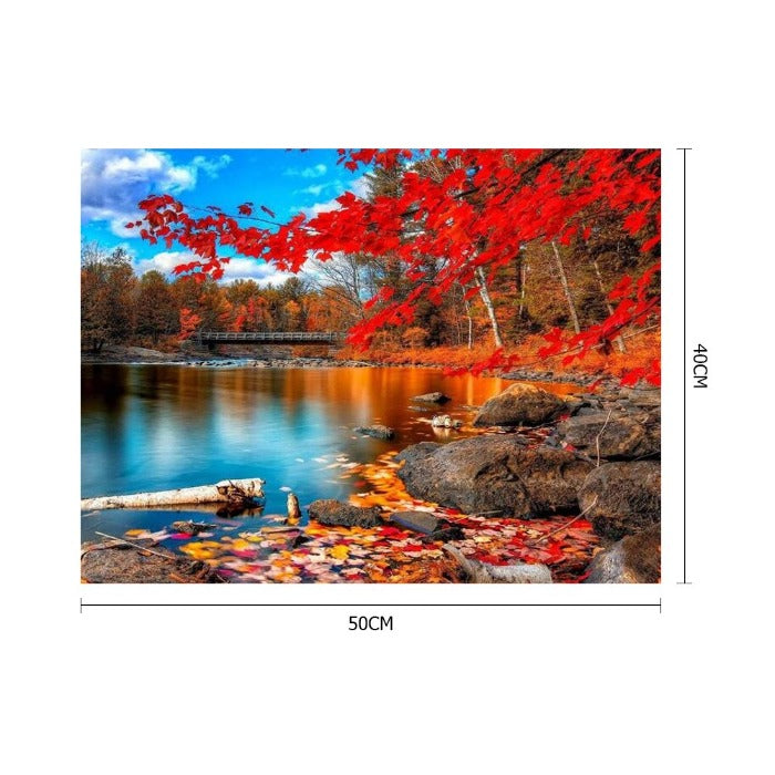 Maple by Lake Hand Painted Canvas Oil Art Picture Craft Home Wall Decor