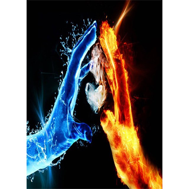 5D Full Drill Diamond Painting Art Fire & Ice hand with love heart