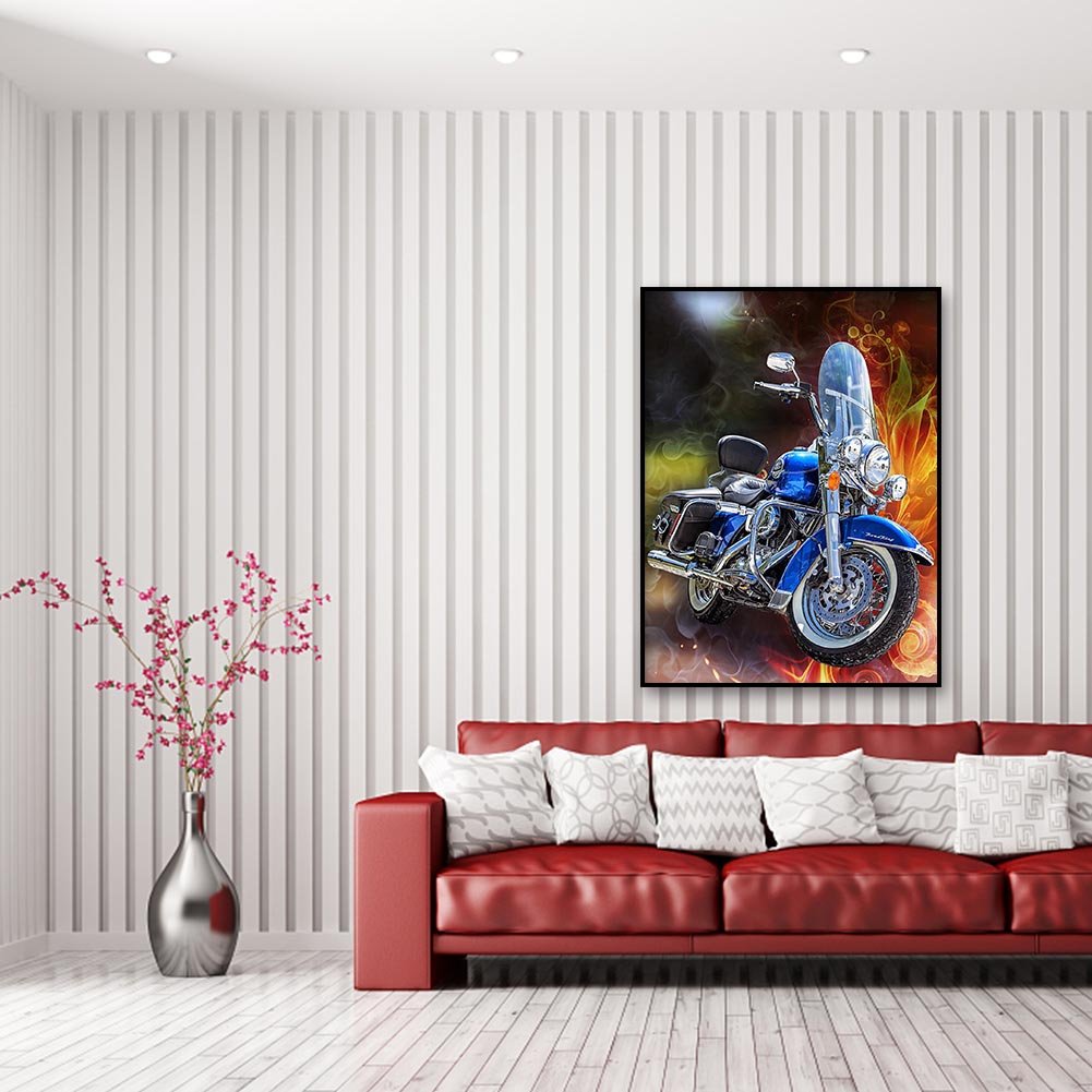 Pintura Diamante - Redondo Completo - Motocicleta Azul