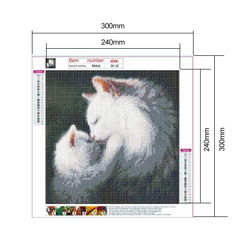 Kit de pintura de diamante DIY 5D - redondo completo - mãe e filho gato