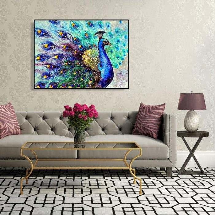 Painting By Numbers Kit DIY Elegant Peafowl Hand Painted Canvas Oil Art Picture