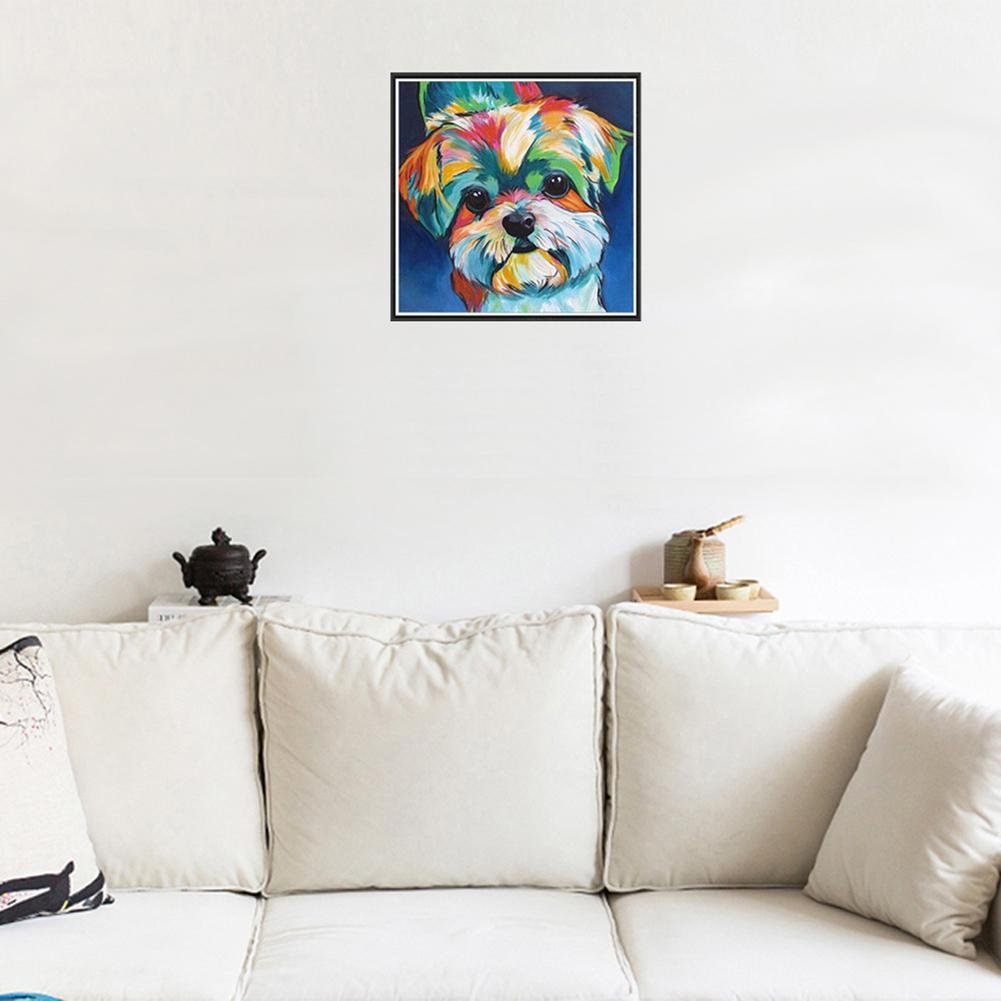 Pintura de diamante - Redondo parcial - Perro colorido encantador