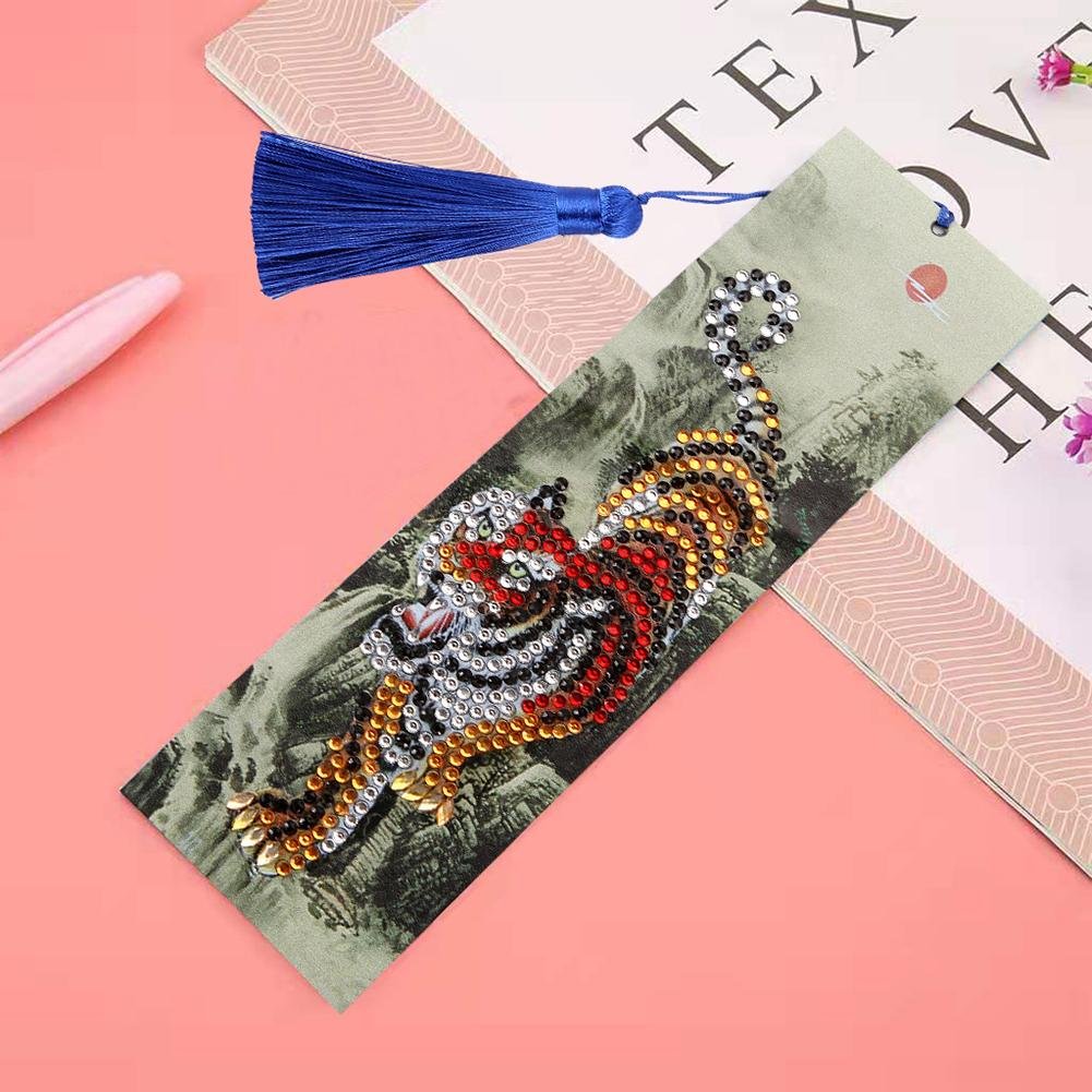 DIY Tiger Special Shape Diamond Painting Creative Leather Tassel Book Marks?¡é