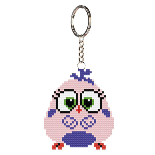 Pink Bird Stamped Beads Cross Stitch Keychain