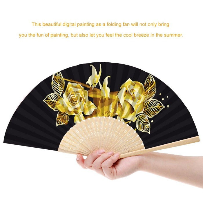 DIY Gold Rose Butterfly Oil Paint Kit by Numbers Folding Paper Fan