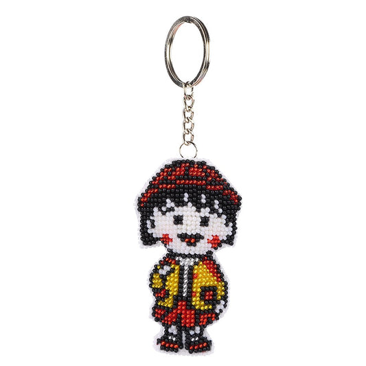 Cartoon Girl Stamped Beads Cross Stitch Keychain