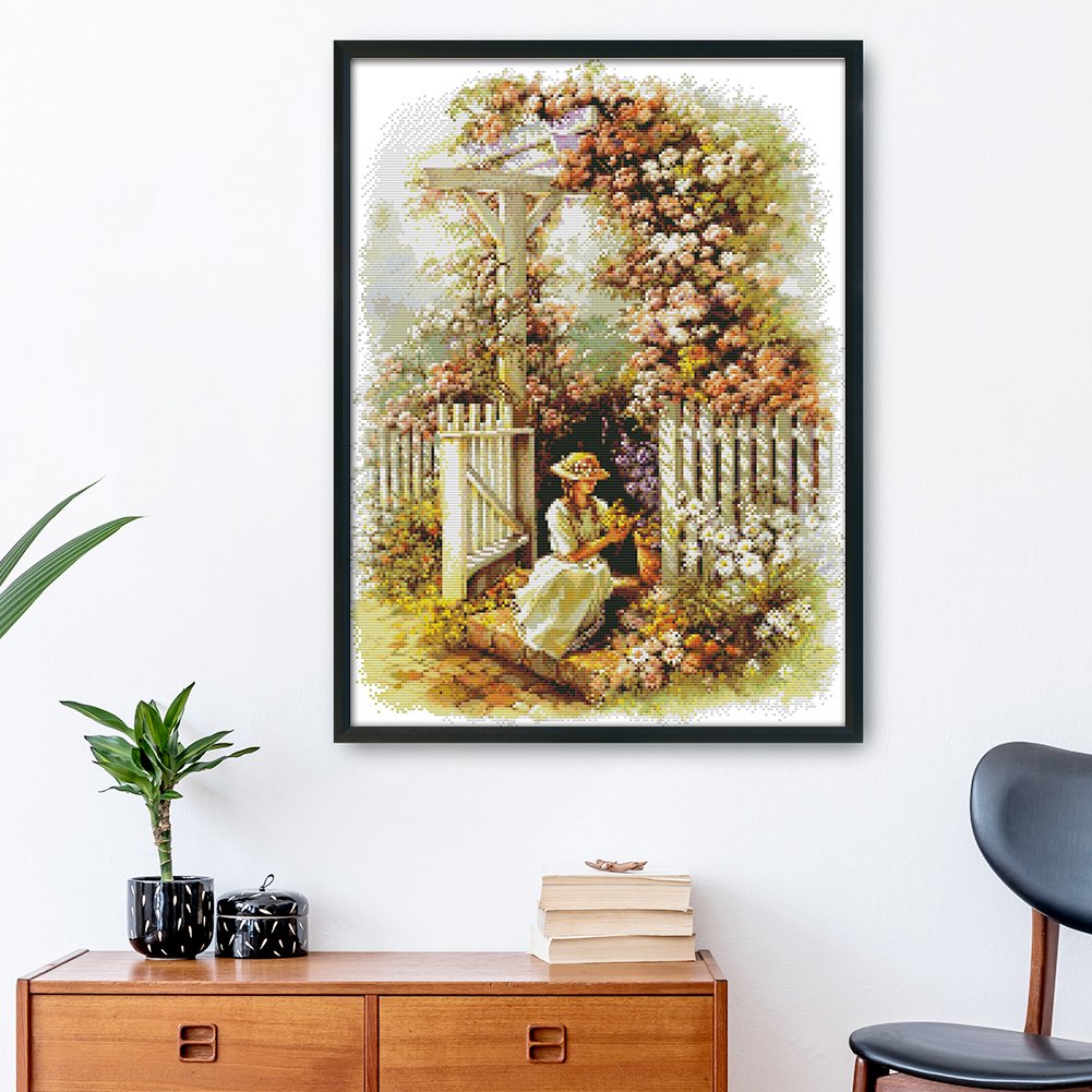 14ct Stamped Cross Stitch -  Garden Girl ( 42*53cm)