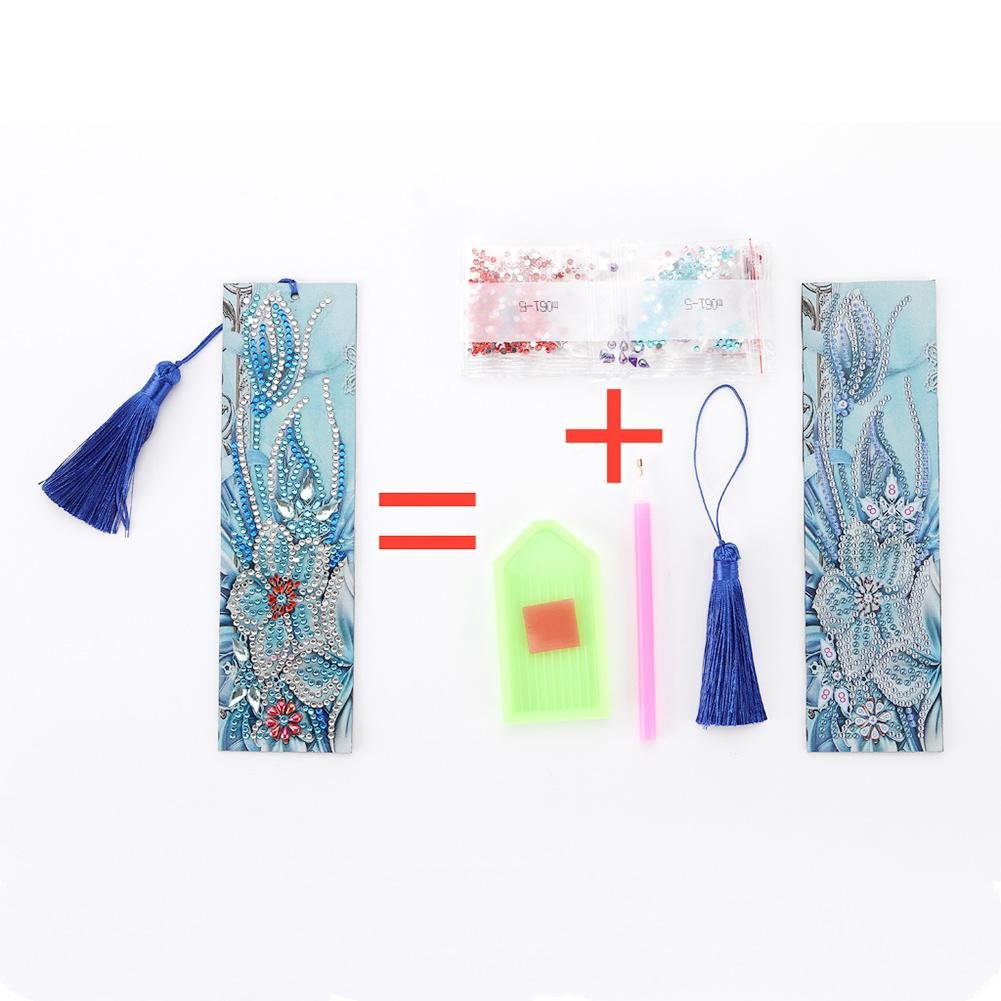 DIY Flower Special Shaped Diamond Painting Students Leather Tassel Bookmark