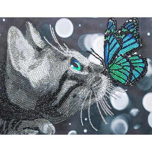 5D DIY Diamond Painting Kit Crystal Rhinestone Cat & Butterfly