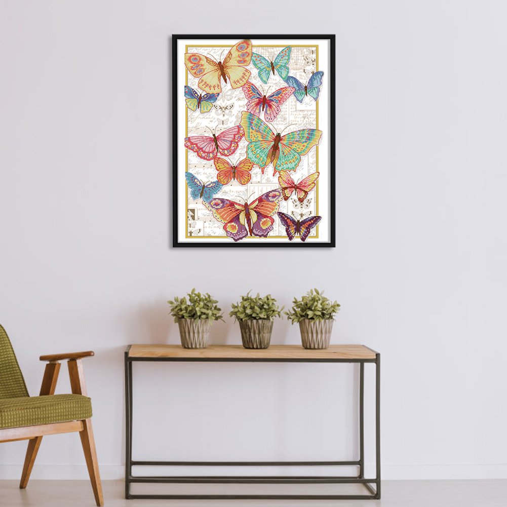 11ct Stamped Cross Stitch - Colorful Butterflies Flying(40*55cm)