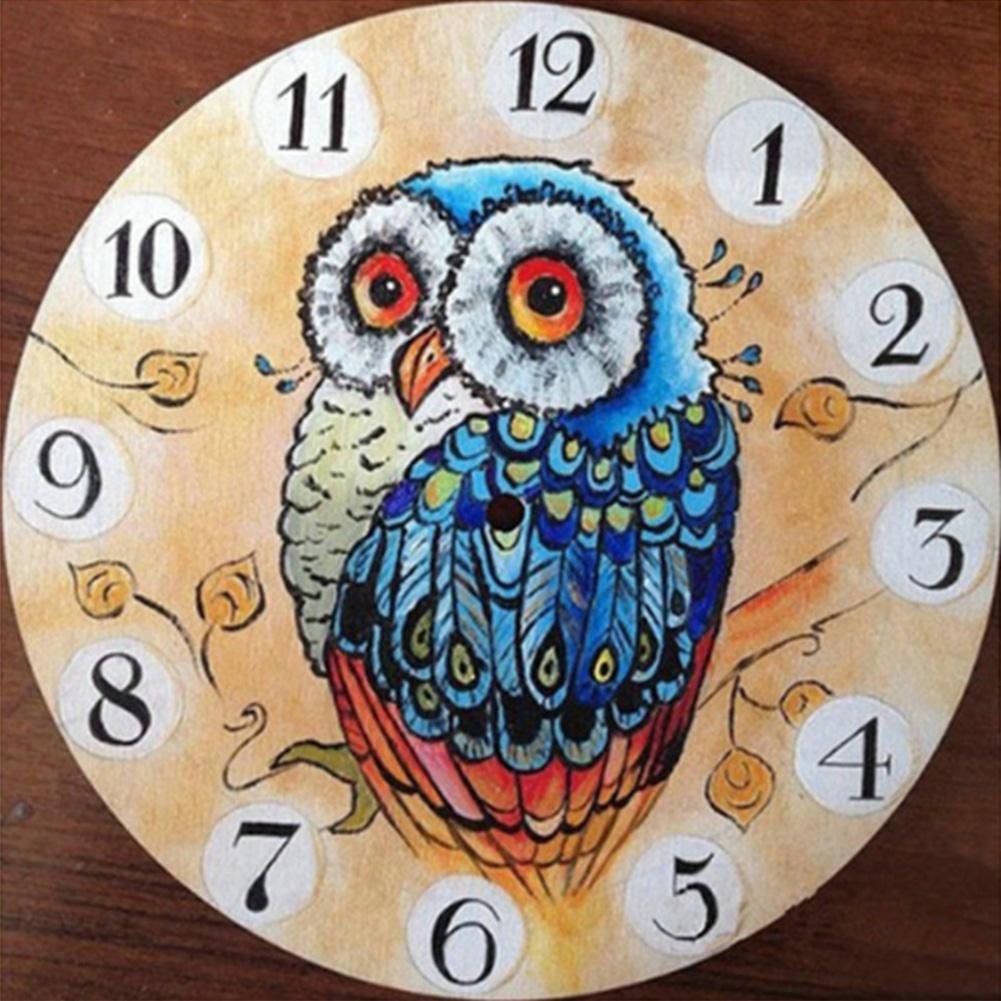 5D Diy Diamond Painting Kit Full Round Beads Owl Clock