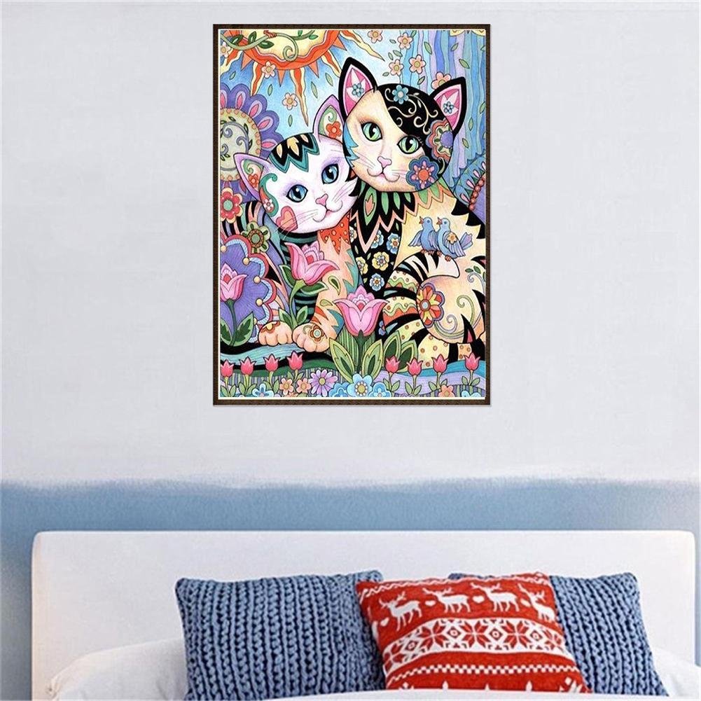 Kit de pintura de diamantes 5D DIY - Redondo completo - 2 gatos/gatitos