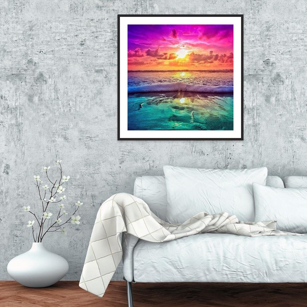 Pintura de diamantes - Ronda completa - Puesta de sol en el mar A