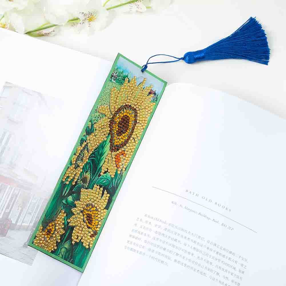 Diamond Painting Sunflower Bookmark Tassel Leather Page Marker