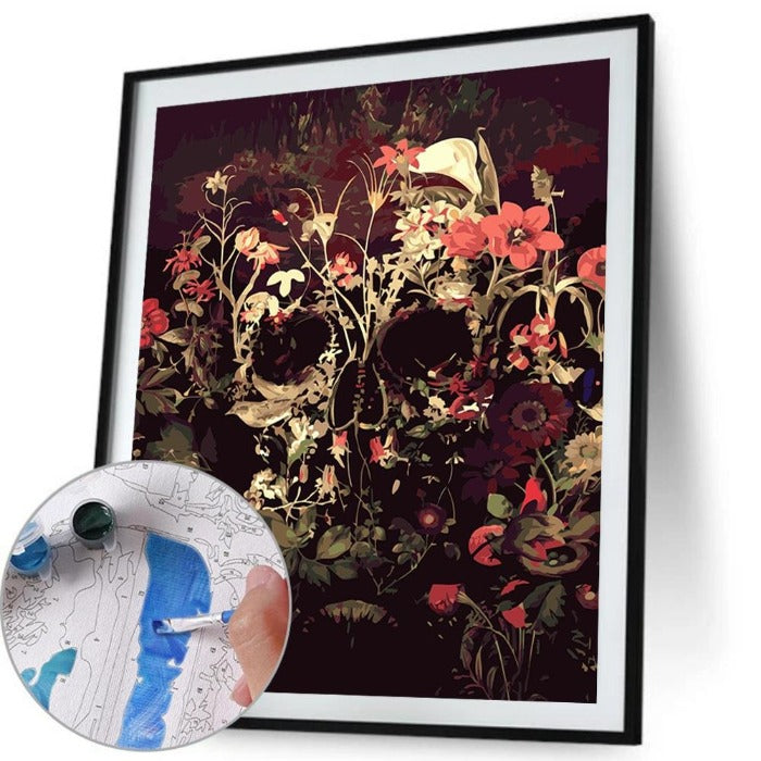 Flower Skull Hand Painted Canvas Oil Art Picture Craft Home Wall Decor