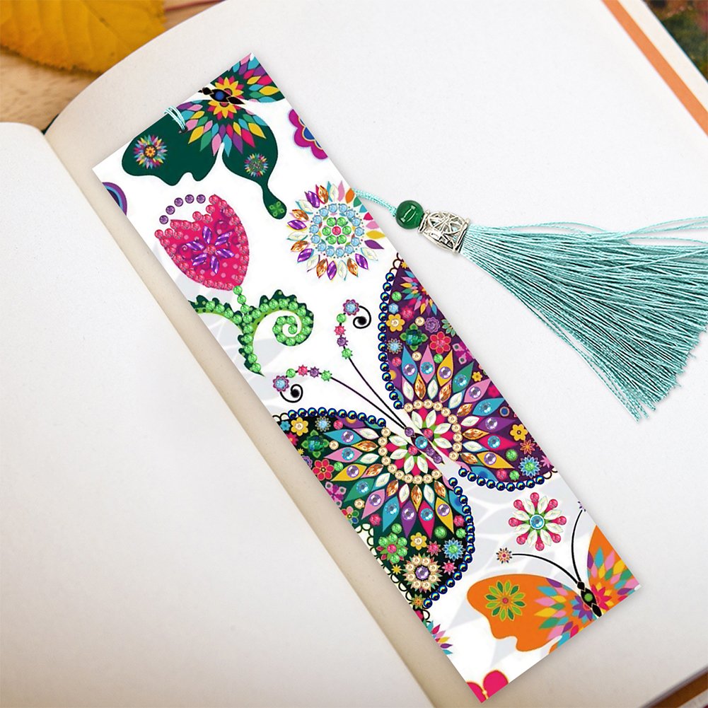 2pcs Diamond Painting Bookmark DIY Butterflies Leather Tassel Book Marks Craft