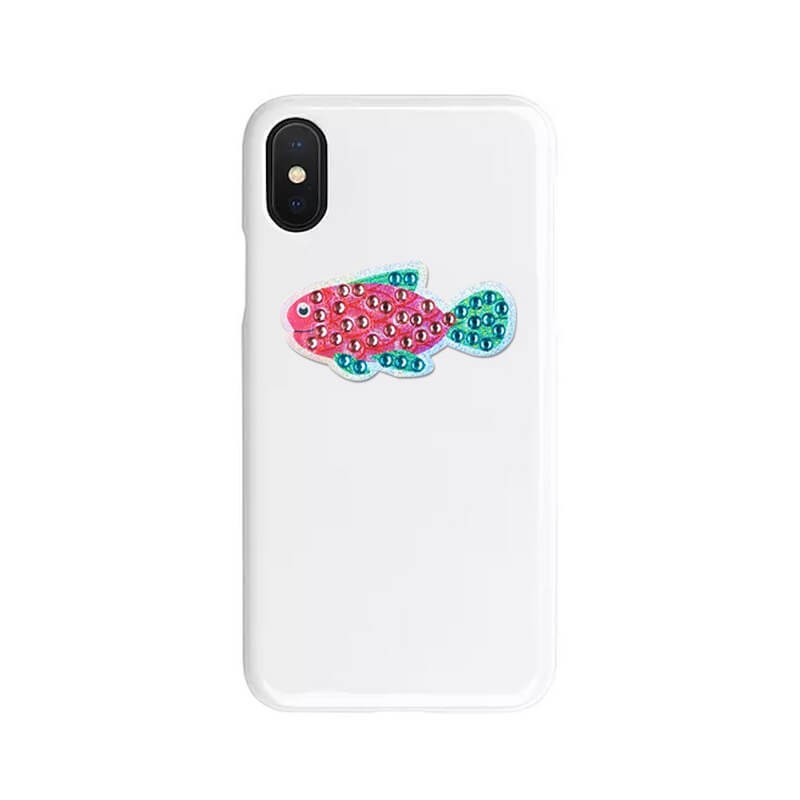 pink fish diamond painting mosaic adhesive sticker on the white cellphone