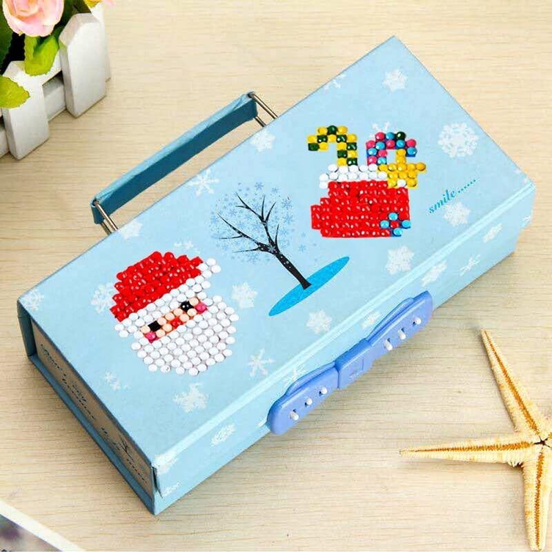 Blue Pencil Box With Full Drill Christmas Diamond Painting Stickers