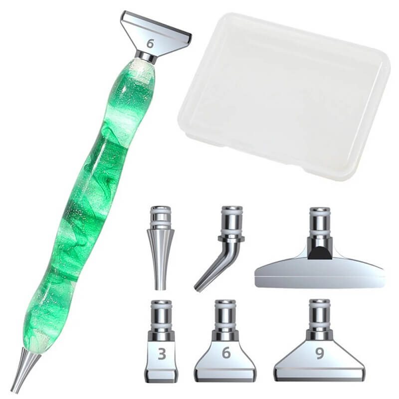 Green Diamond Painting Pen with 6 Replacement Metal Tips & Storage Box