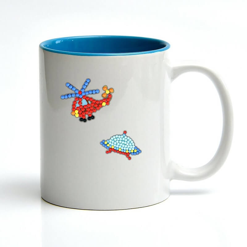 helicopter spacecraft diamond art stickers on the white cup