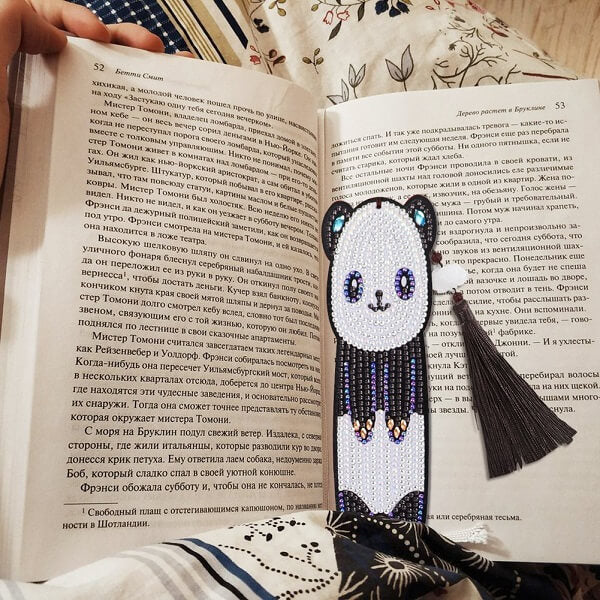 panda tassel leather diamond painting bookmark