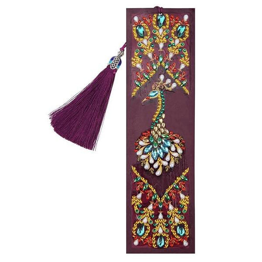 peacock diamond painting leather bookmark with tassel
