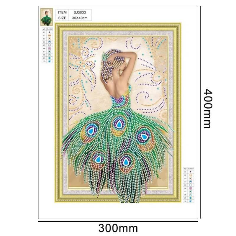 beauty in peacock dress special shaped diamond painting canvas size