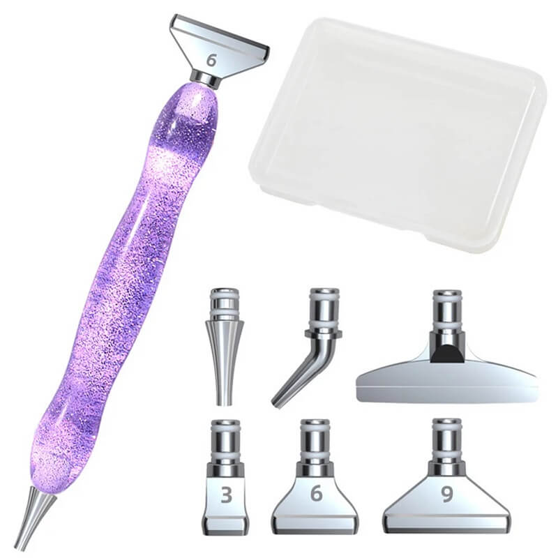 Purple Diamond Painting Point Drill Pen with 6 Metal Tips and Storage Box