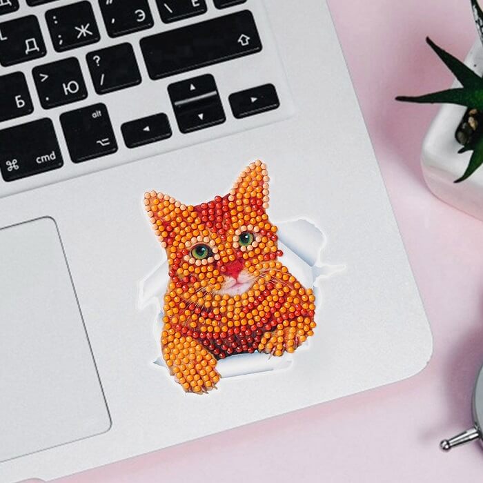 round drill cat diamond painting laptop sticker