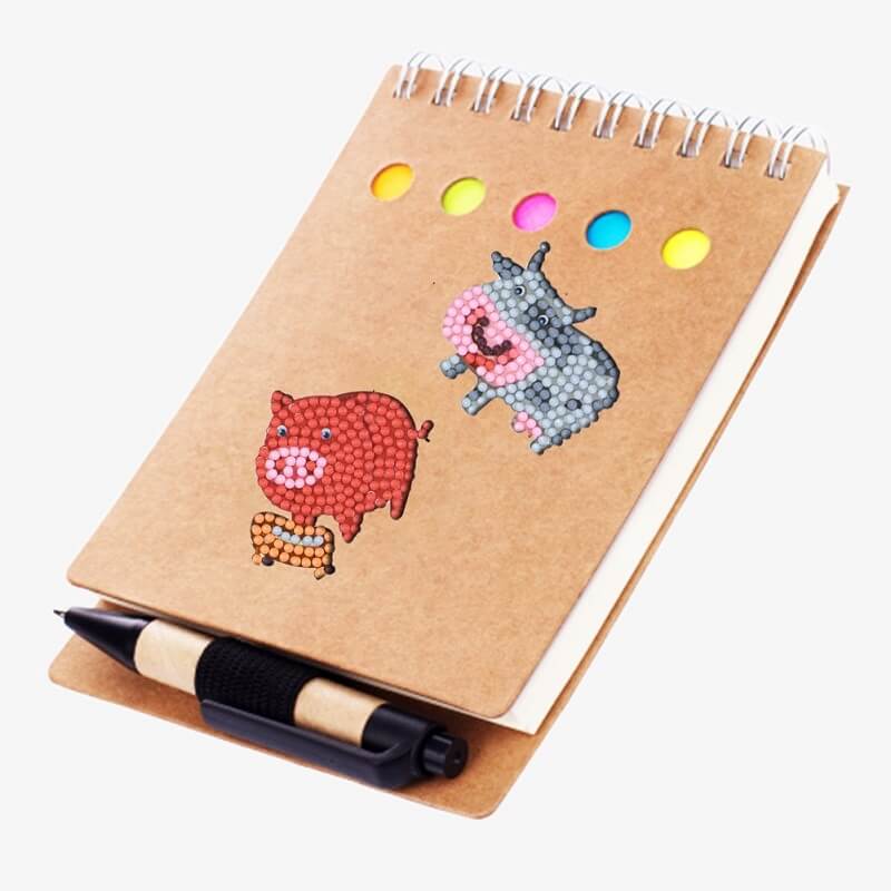 cartoon cow & pig diamond painting stickers on notebook