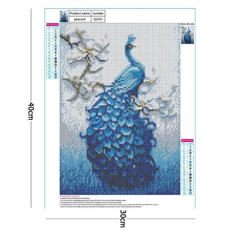 peacock diamond painting kit round rhinestones canvas size