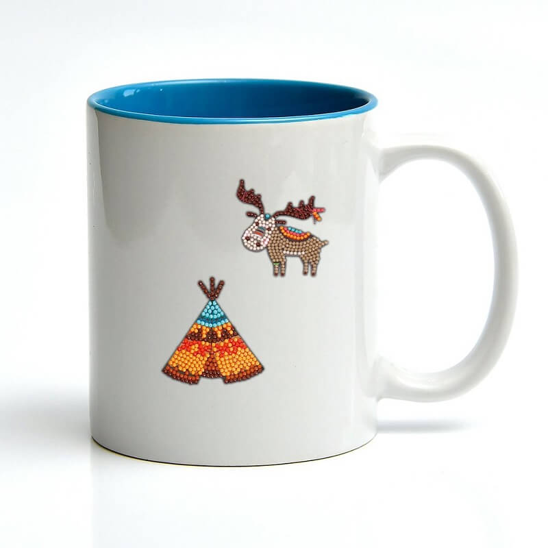 sika deer and tent diy diamond painting stickers on white the cup