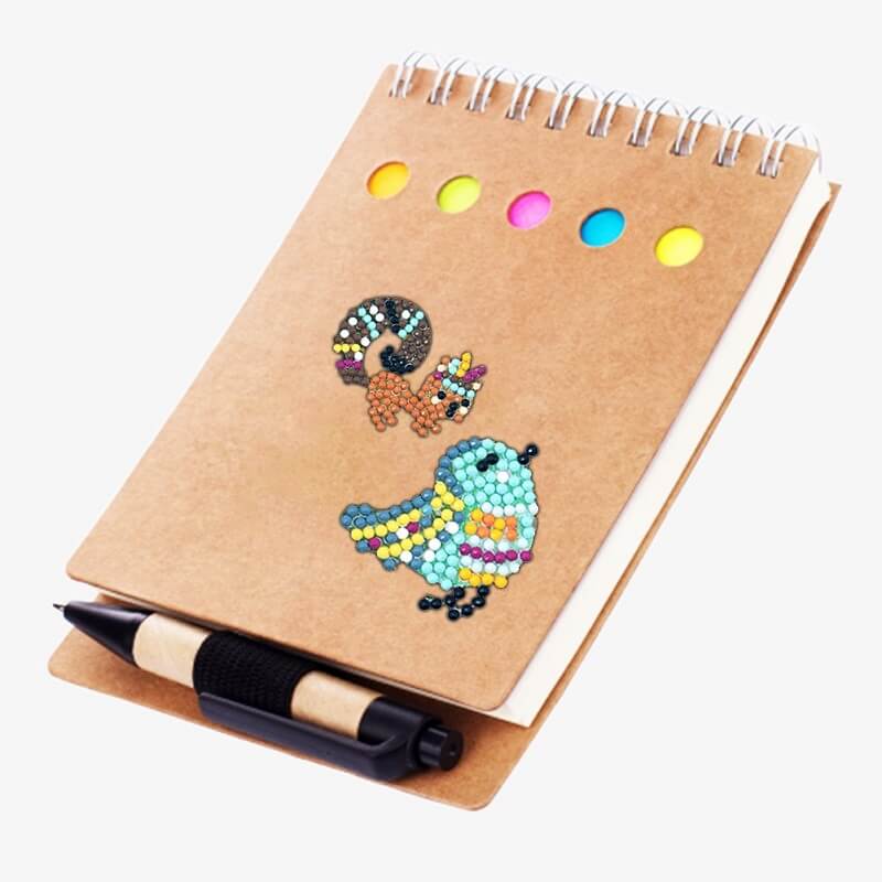squirrel and bird round drill diamond painting sticker on notebook cover